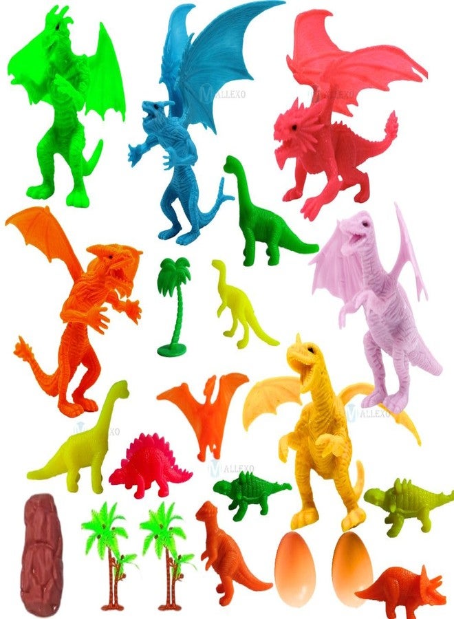 Mallexo مجموعة ألعاب ديناصورات وتنانين من مادة PVC عالية الجودة من ماليكسو للأطفال، مجموعة حيوانات متوسطة وصغيرة الحجم، مجموعة مجسمات ديناصورات متنوعة، هدايا عيد ميلاد متوسطة الحجم، حيوانات سفاري، حيوانات الغابة، بيض الديناصورات (عالم التنانين). - Image 1